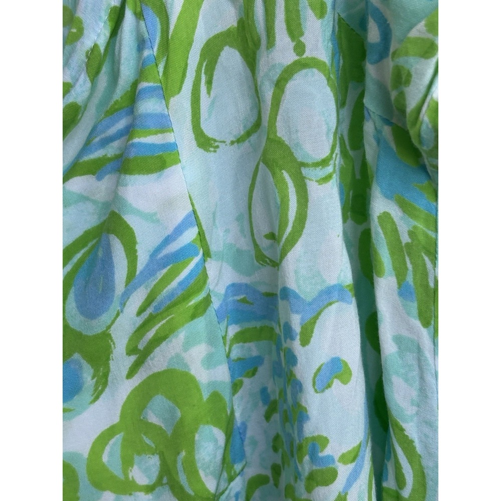 Lilly Pulitzer Green Blue Print Tassel Tie Mini Dress Medium Boho Resort - Picture 8 of 10
